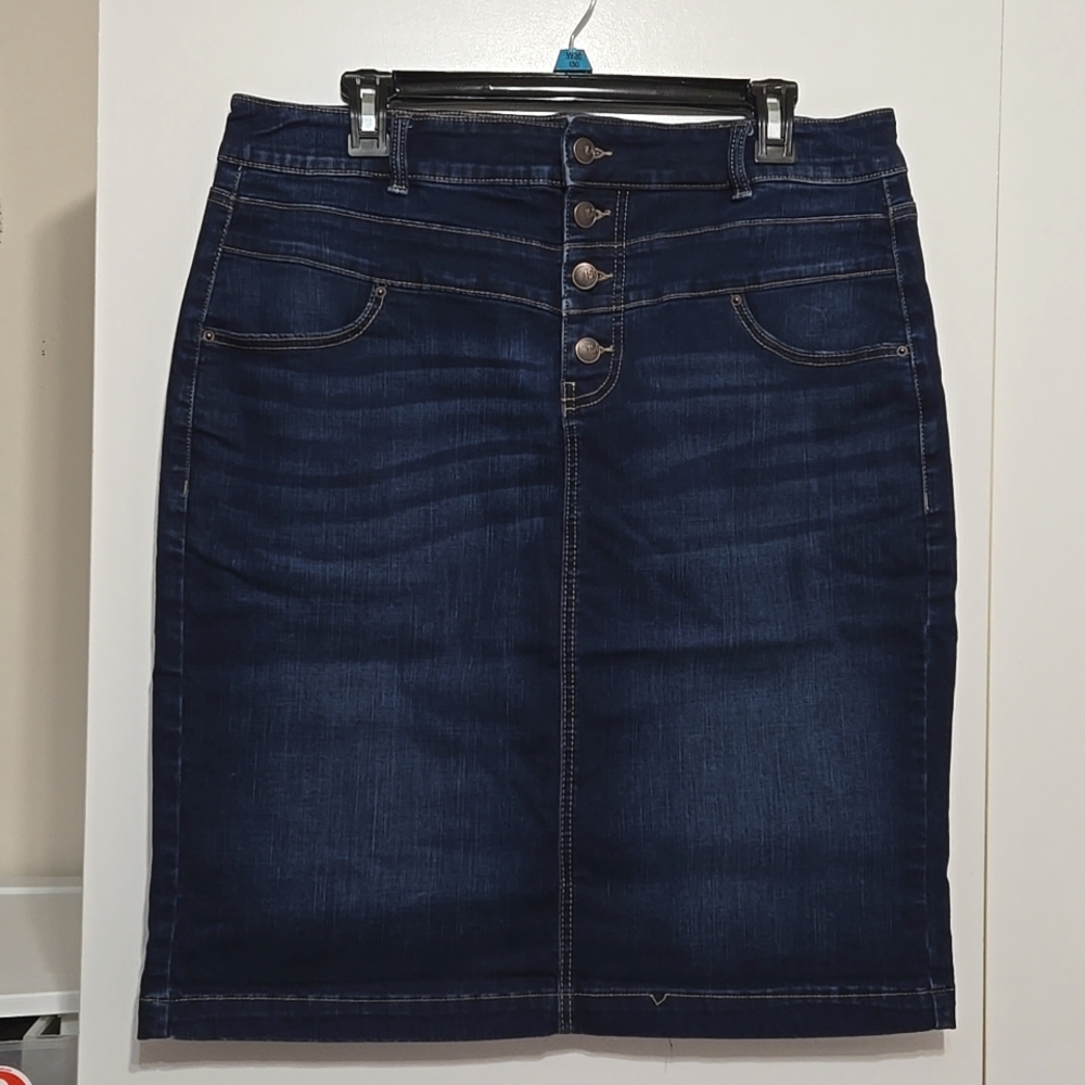 Button Front Denim Skirt